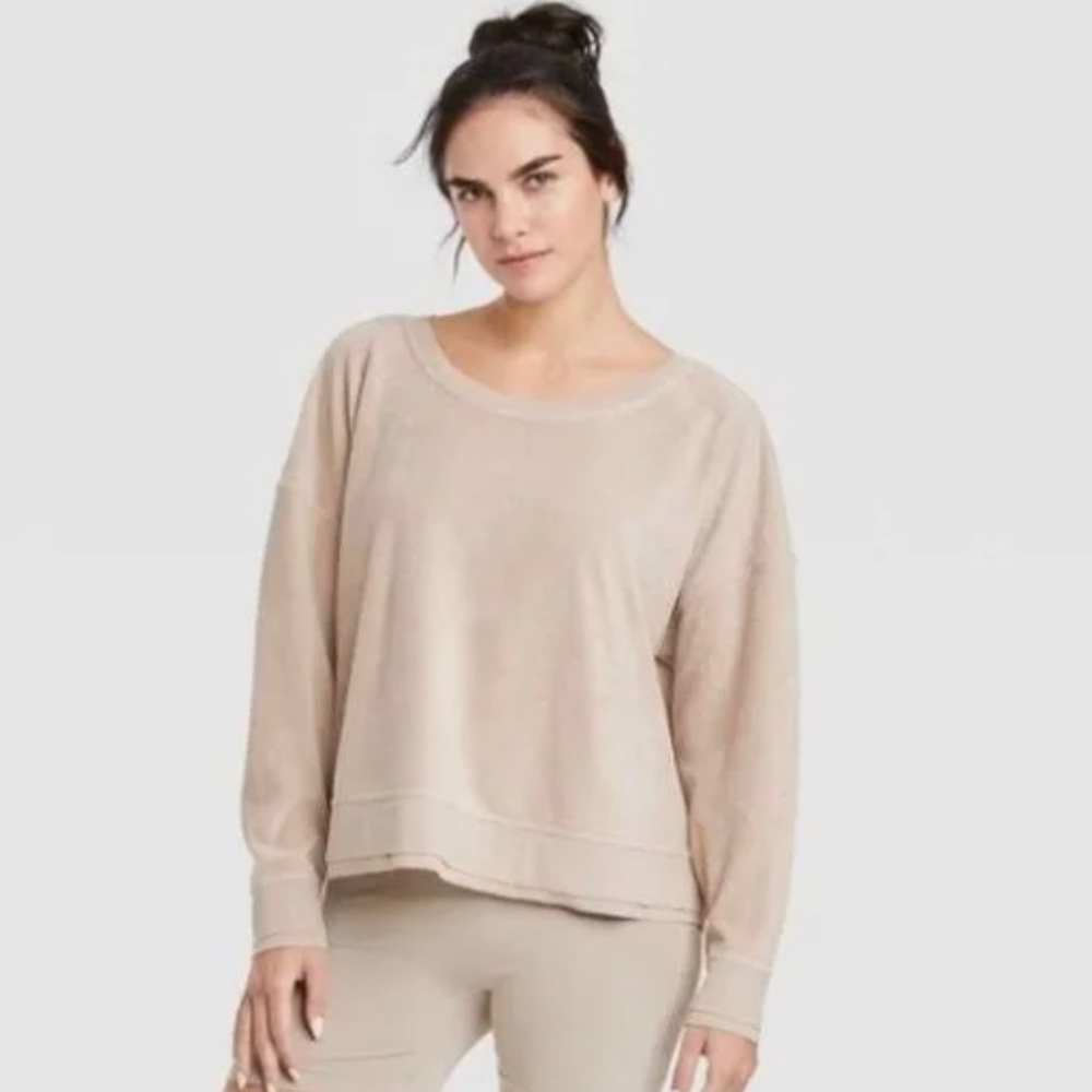 Women's JoyLab Terry Cloth Open Back Pullover Sweatshirt NWT in Taupe